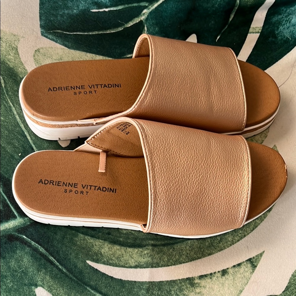 Adrienne Vittadini Tan Slide Sandals